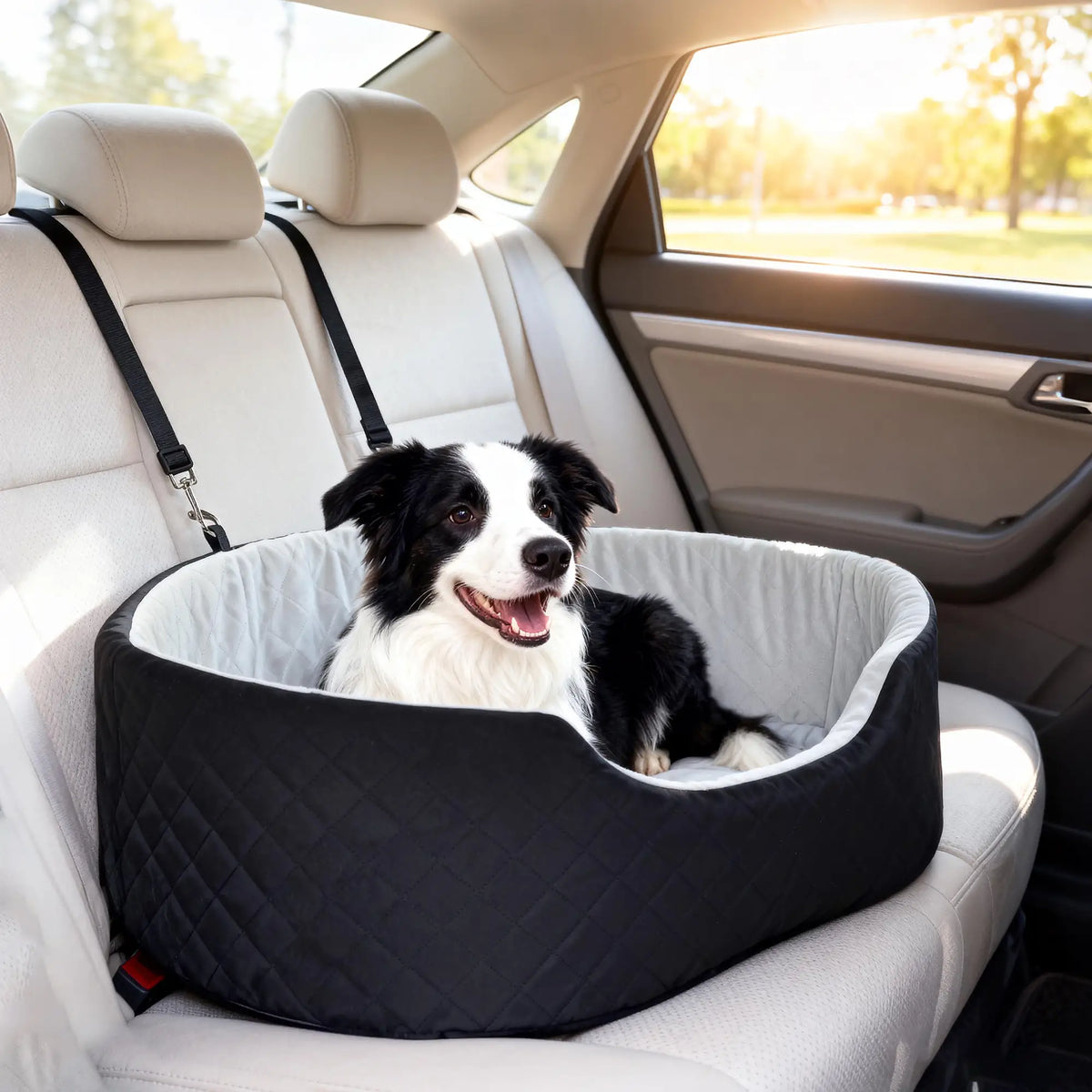 Dog Car Seat for Small Medium Pets, Detachable Washable Pet Bed with Cushion and Safety Belt, Black Elevated Dog Beds at Gallery Canada
