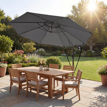 10FT Cantilever Patio Umbrella, 8 Ribs, Cover, Wind Ropes, Dark Grey Offset Cantilever Umbrellas at Gallery Canada