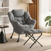 Lazy Chair With Ottoman, Peach Skin Fabric, Dark Grey