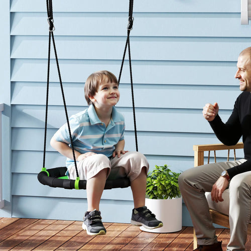 24 Inch Saucer Tree Swing, Adjustable Ropes, Outdoor, Backyard, Green