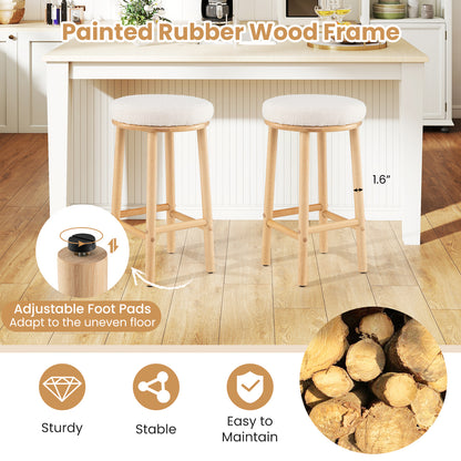 27" Bar Stools Set of 2 Upholstered Barstools with Boucle Fabric Seats, White Bar Stools at Gallery Canada