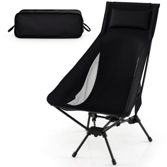 High Back Portable Camping Chair With Carry Bag, Pillow, Black Camping Furniture Black at Gallery Canada