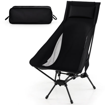 High Back Portable Camping Chair With Carry Bag, Pillow, Black Camping Furniture Black at Gallery Canada