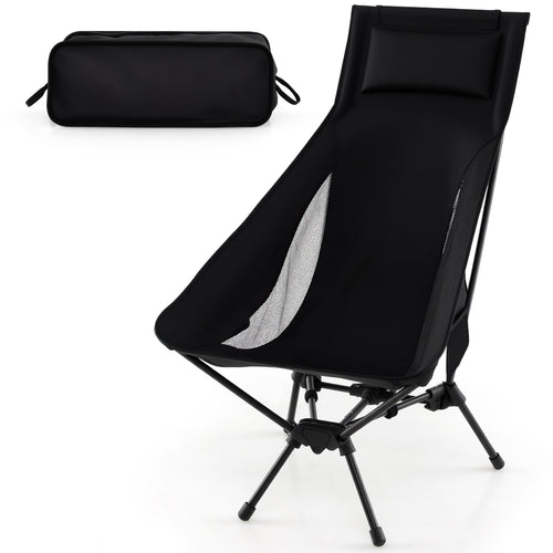 High Back Portable Camping Chair With Carry Bag, Pillow, Black