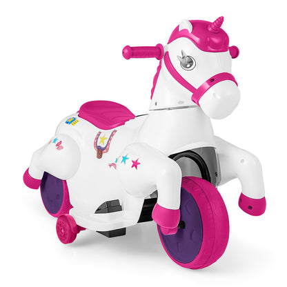 12V Unicorn Ride On Toy, Training Wheels, Horse Riding Mode, Rose Red Powered Ride On Toys Rose Red at Gallery Canada