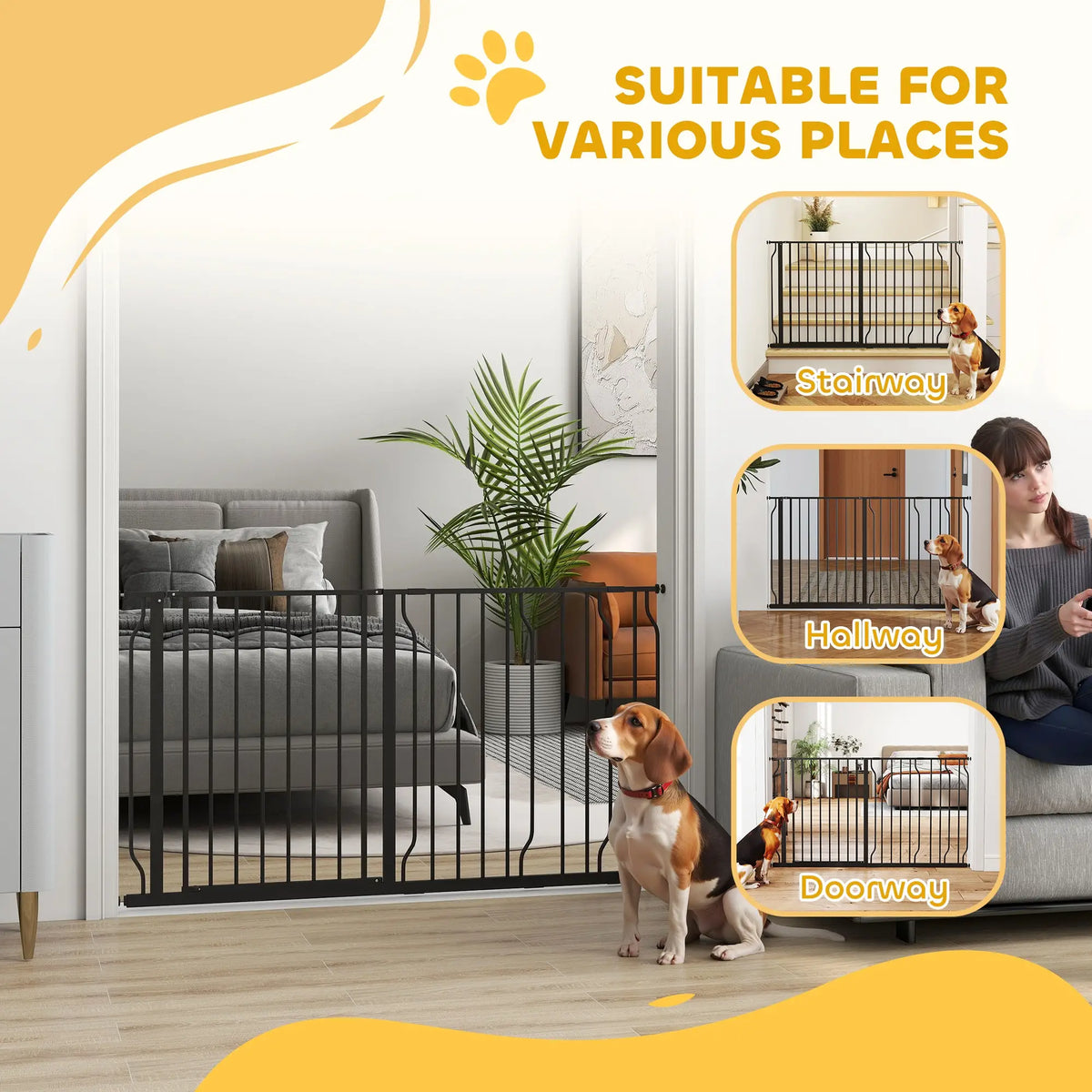30"-57" Easy Install Pet Gate With Door, Double Lock, Extra Wide, Black Houses, Kennels & Pens at Gallery Canada