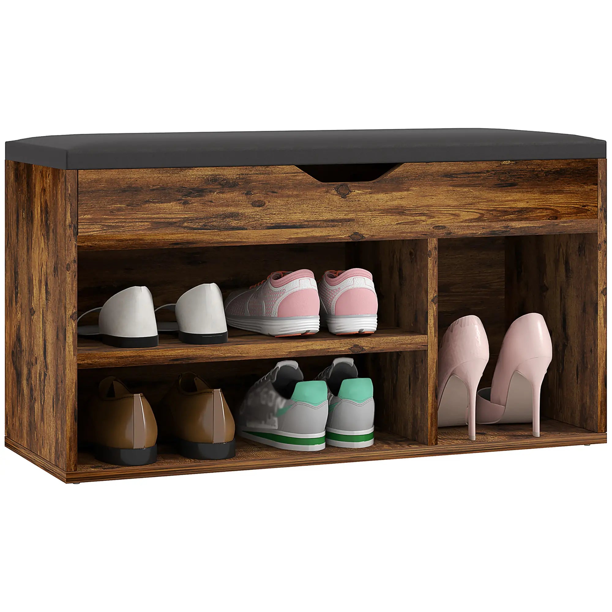 Shoe Bench with Padded Cushion, Hidden Storage, Rustic Brown Shoe Storage Cabinets & Racks at Gallery Canada