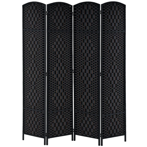 6ft Folding Room Divider, 4 Panel Wooden Frame, Black