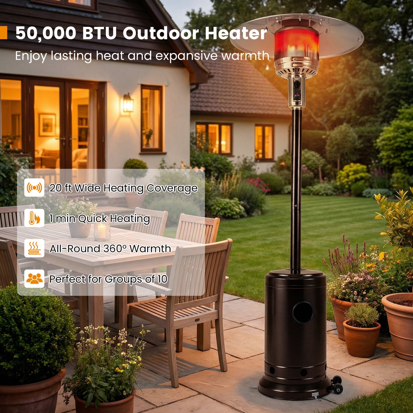 50,000 BTU Patio Propane Gas Heater, Stainless Steel Burner, Bronze Patio Heaters at Gallery Canada