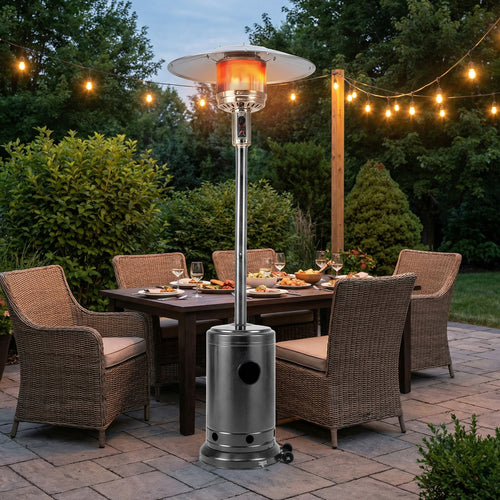 50,000 BTU Patio Propane Gas Heater, Stainless Steel Burner, Gray