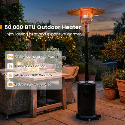 50,000 BTU Patio Propane Gas Heater, Stainless Steel Burner, Black Patio Heaters at Gallery Canada