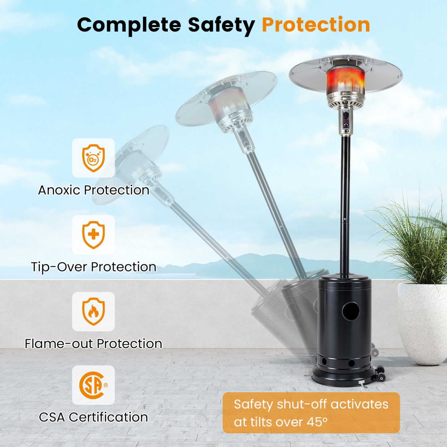 50,000 BTU Patio Propane Gas Heater, Stainless Steel Burner, Black Patio Heaters at Gallery Canada