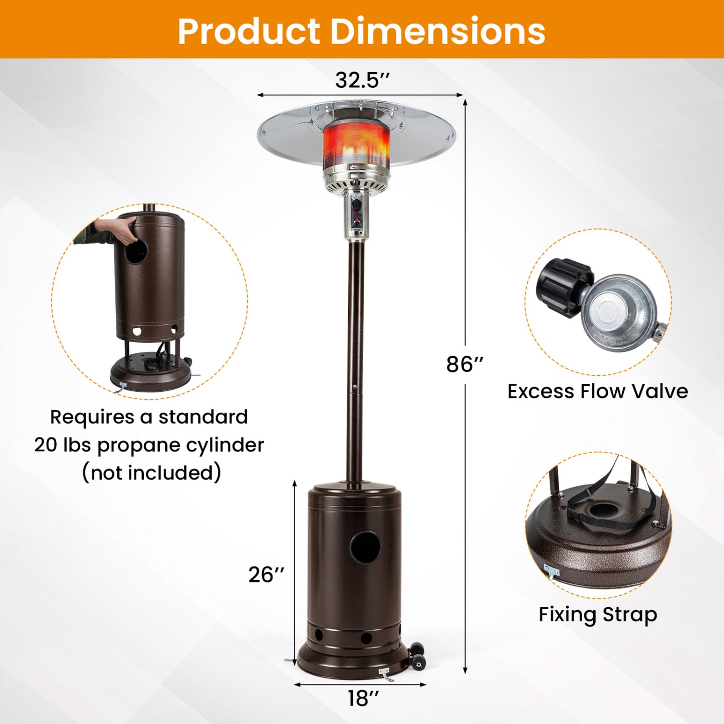 50,000 BTU Patio Propane Gas Heater, Stainless Steel Burner, Bronze Patio Heaters at Gallery Canada