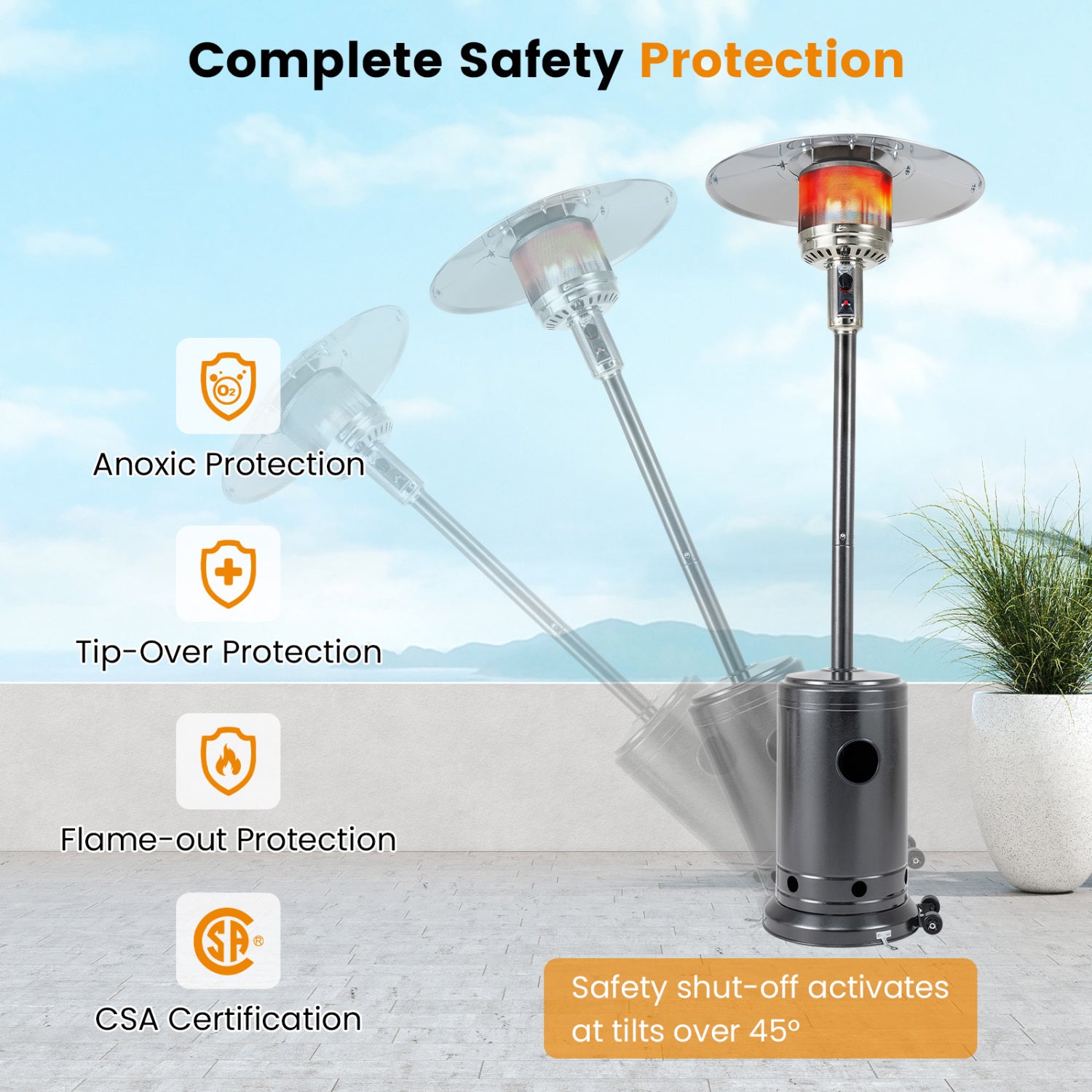 50,000 BTU Patio Propane Gas Heater, Stainless Steel Burner, Gray Patio Heaters at Gallery Canada