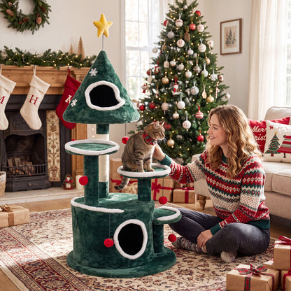 50" Cat Tree, 2 Condos, Sisal Scratching Post, Green