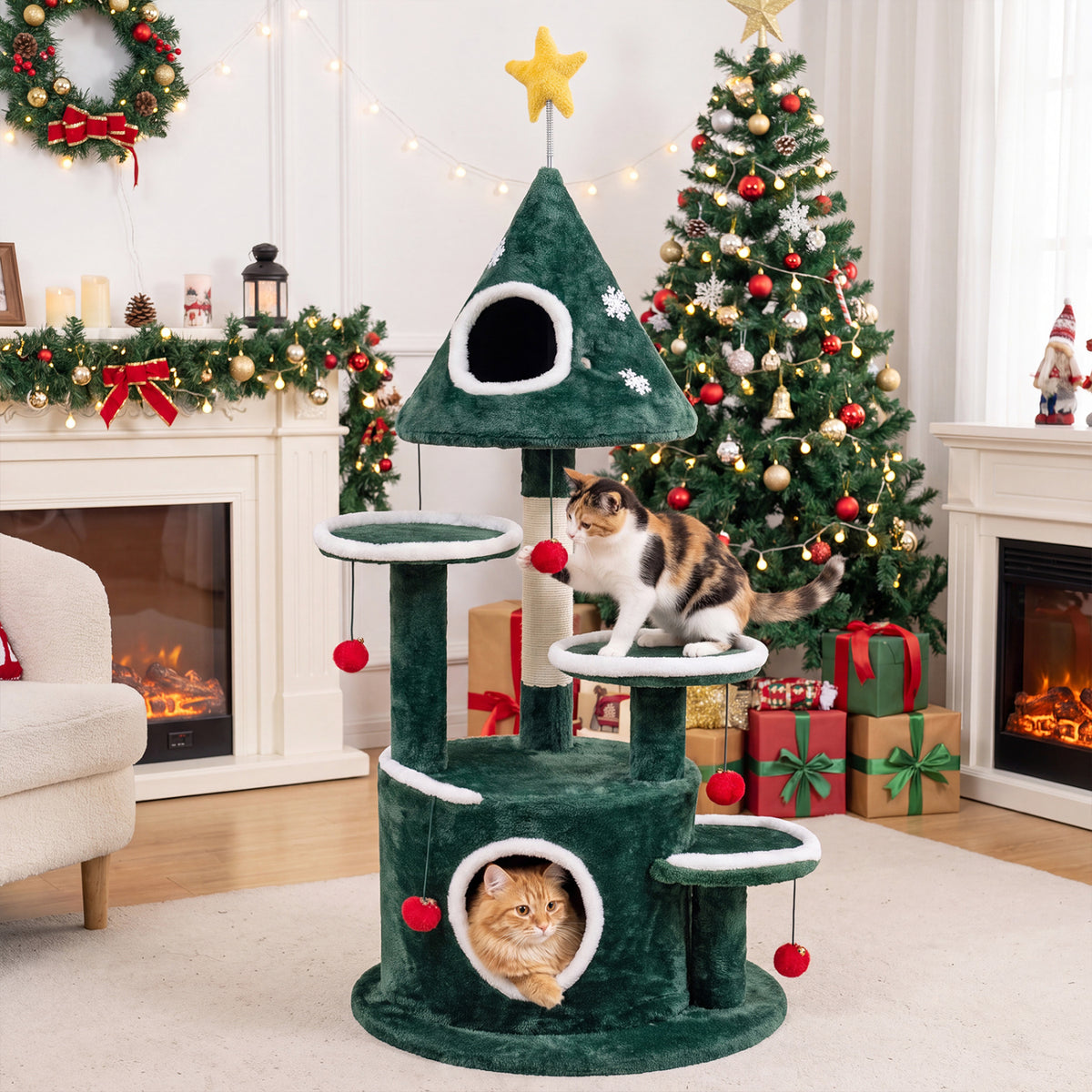 50" Cat Tree, 2 Condos, Sisal Scratching Post, Green