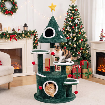 50" Cat Tree, 2 Condos, Sisal Scratching Post, Green