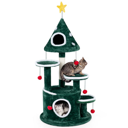 50" Cat Tree, 2 Condos, Sisal Scratching Post, Green