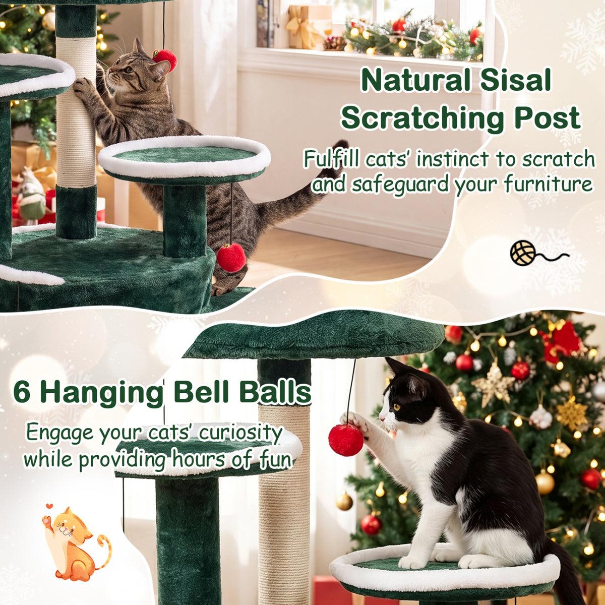 50" Cat Tree, 2 Condos, Sisal Scratching Post, Green