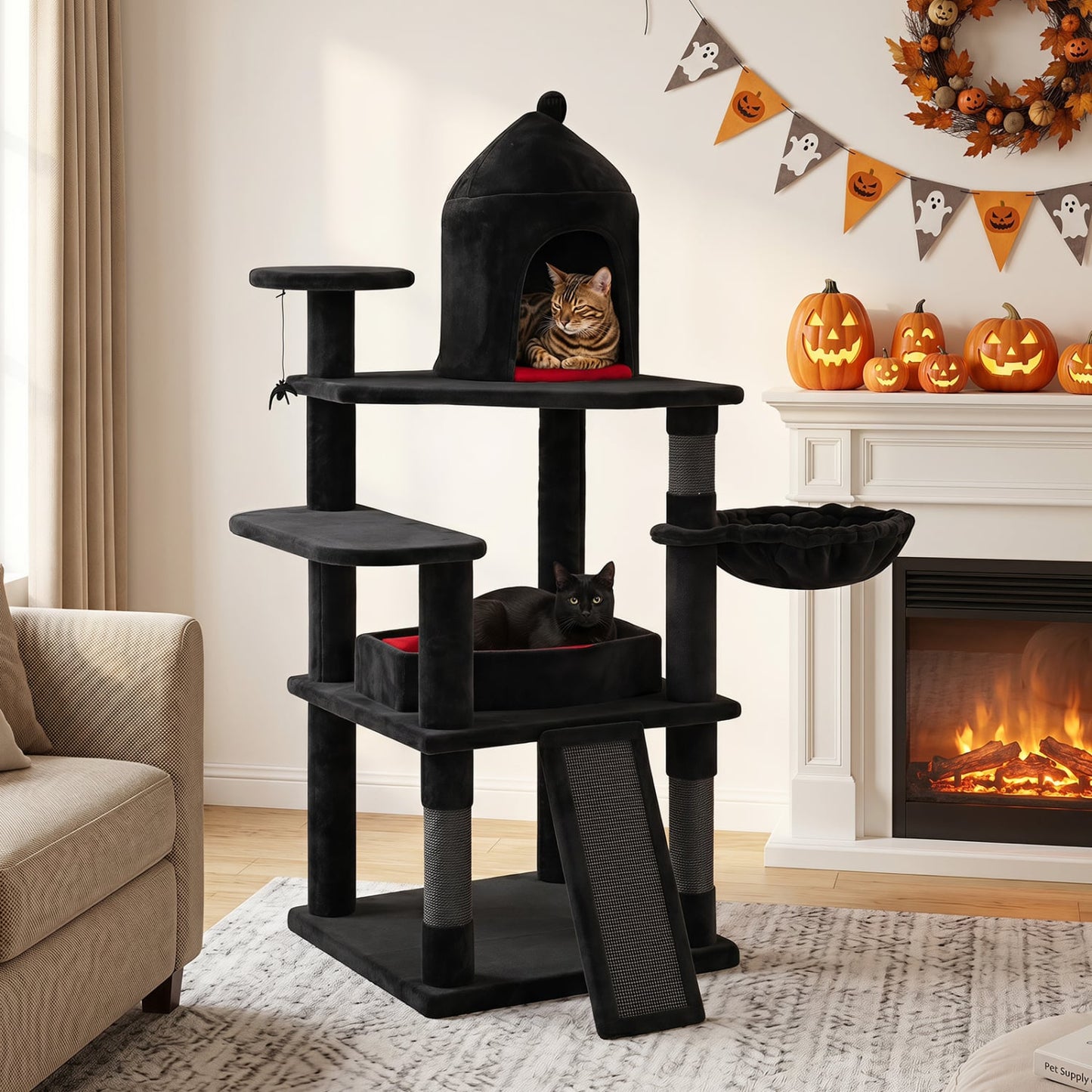 50 Inch Gothic Multi-Level Cat Tree With House