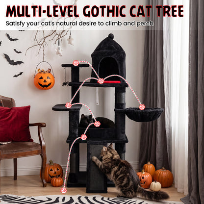 50 Inch Gothic Multi-Level Cat Tree With House