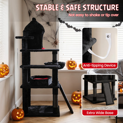 50 Inch Gothic Multi-Level Cat Tree With House