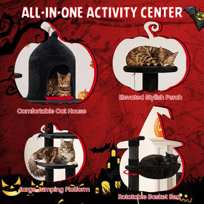 50 Inch Gothic Multi-Level Cat Tree With House