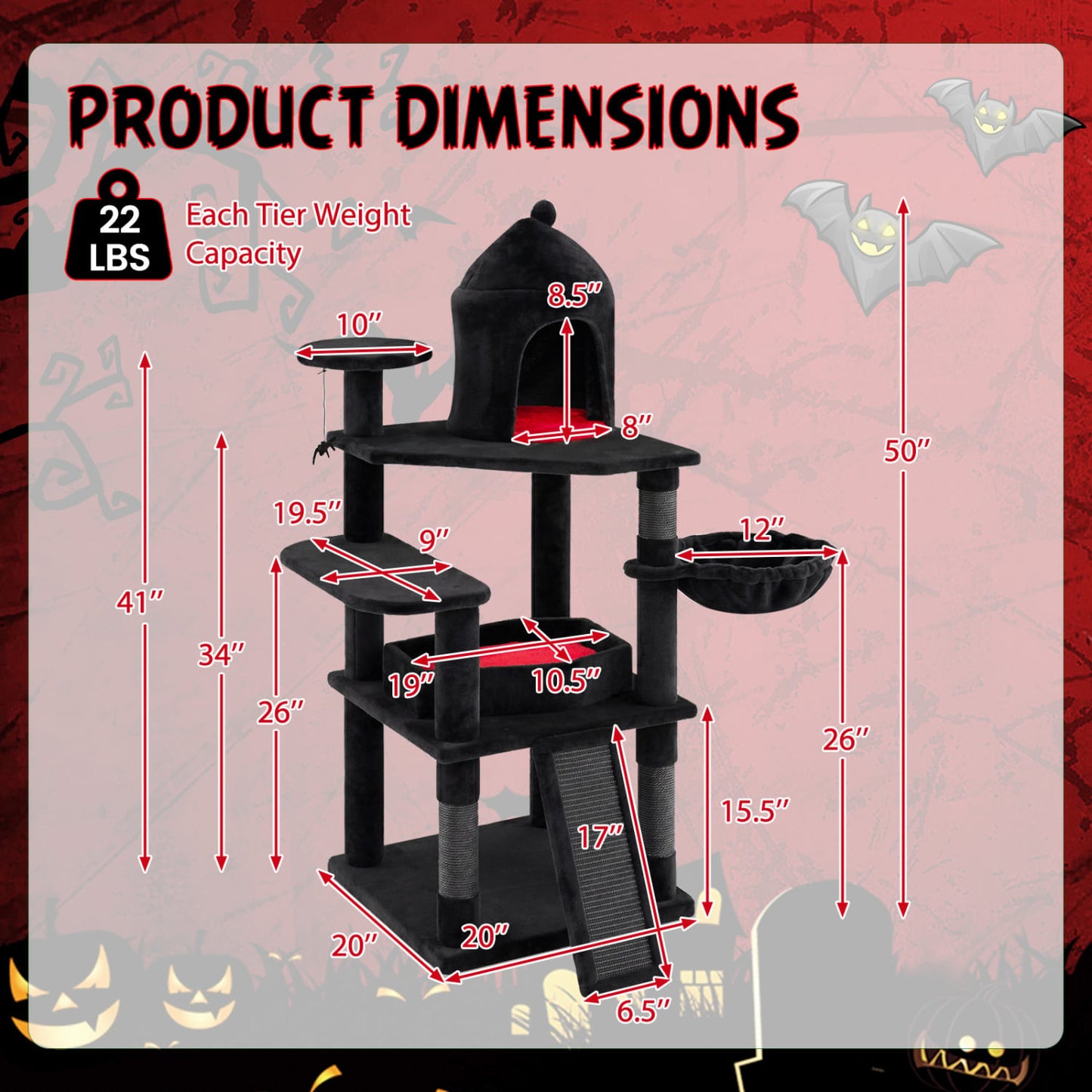 50 Inch Gothic Multi-Level Cat Tree With House