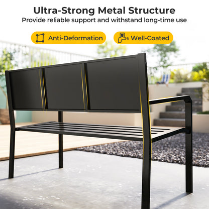 50 Inch Patio Metal Bench Slatted Loveseat for 2-3 People with Mosaic Backrest, Black Outdoor Benches at Gallery Canada