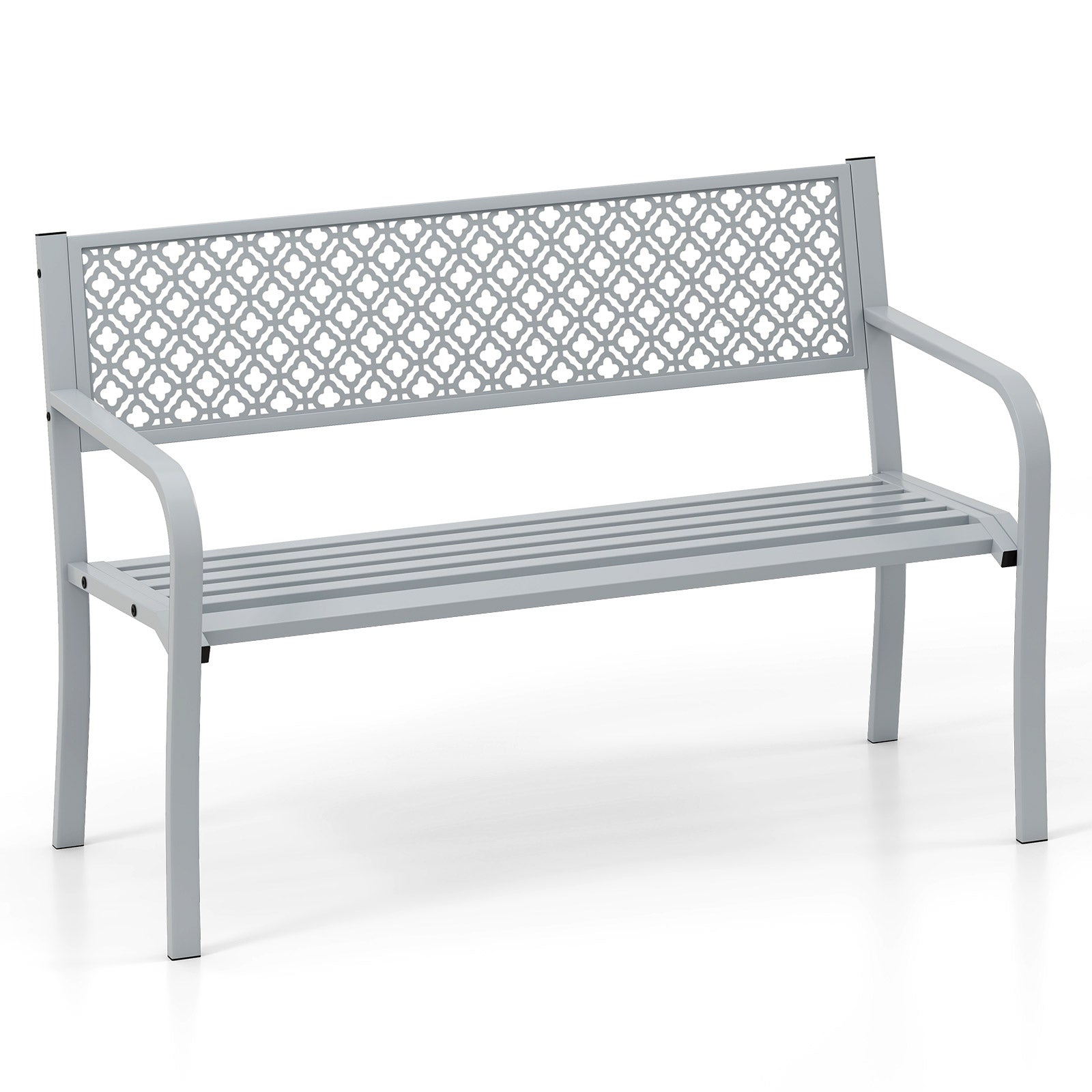 50 Inches Outdoor Garden Bench, Geometric Lattice Backrest, Slatted Seat, Gray Outdoor Benches Gray at Gallery Canada