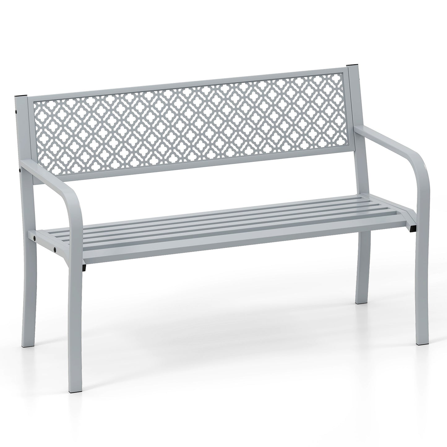50 Inches Outdoor Garden Bench, Geometric Lattice Backrest, Slatted Seat, Gray Outdoor Benches Gray at Gallery Canada