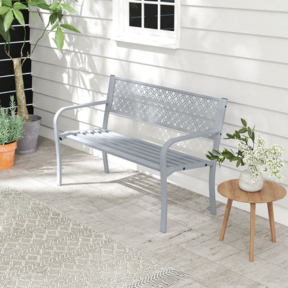 50 Inches Outdoor Garden Bench with Geometric Lattice Backrest and Slatted Seat, Gray Outdoor Benches at Gallery Canada