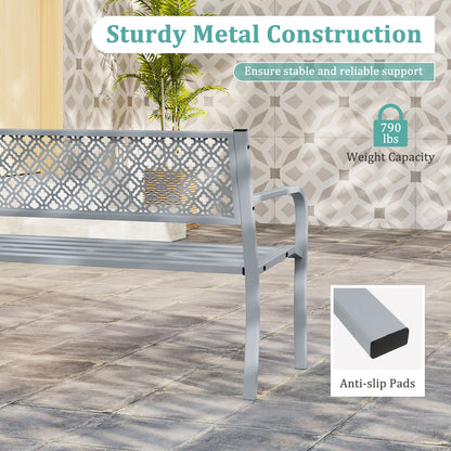 50 Inches Outdoor Garden Bench with Geometric Lattice Backrest and Slatted Seat, Gray Outdoor Benches at Gallery Canada