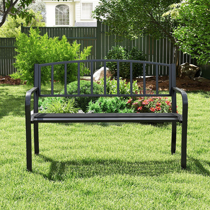 50 Inches Outdoor Garden Bench, Slatted Backrest, Curved Armrests, Black Outdoor Benches at Gallery Canada