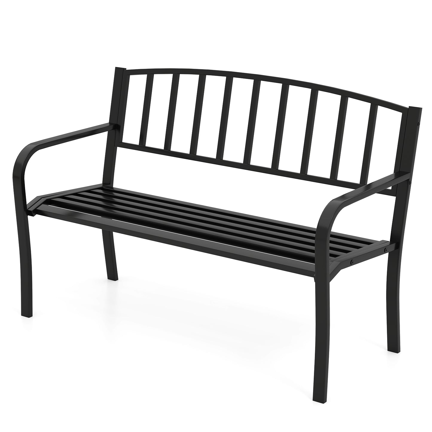 50 Inches Outdoor Garden Bench, Slatted Backrest, Curved Armrests, Black Outdoor Benches at Gallery Canada