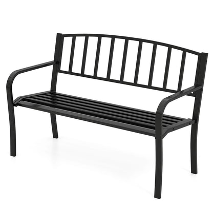 50 Inches Outdoor Garden Bench, Slatted Backrest, Curved Armrests, Black Outdoor Benches at Gallery Canada