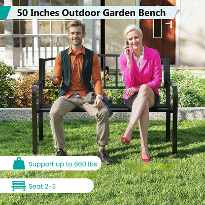 50 Inches Outdoor Garden Bench, Slatted Backrest, Curved Armrests, Black Outdoor Benches at Gallery Canada