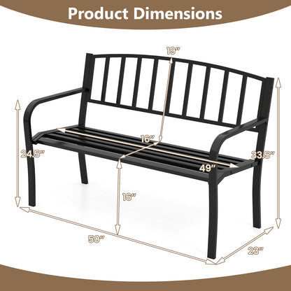 50 Inches Outdoor Garden Bench, Slatted Backrest, Curved Armrests, Black Outdoor Benches at Gallery Canada