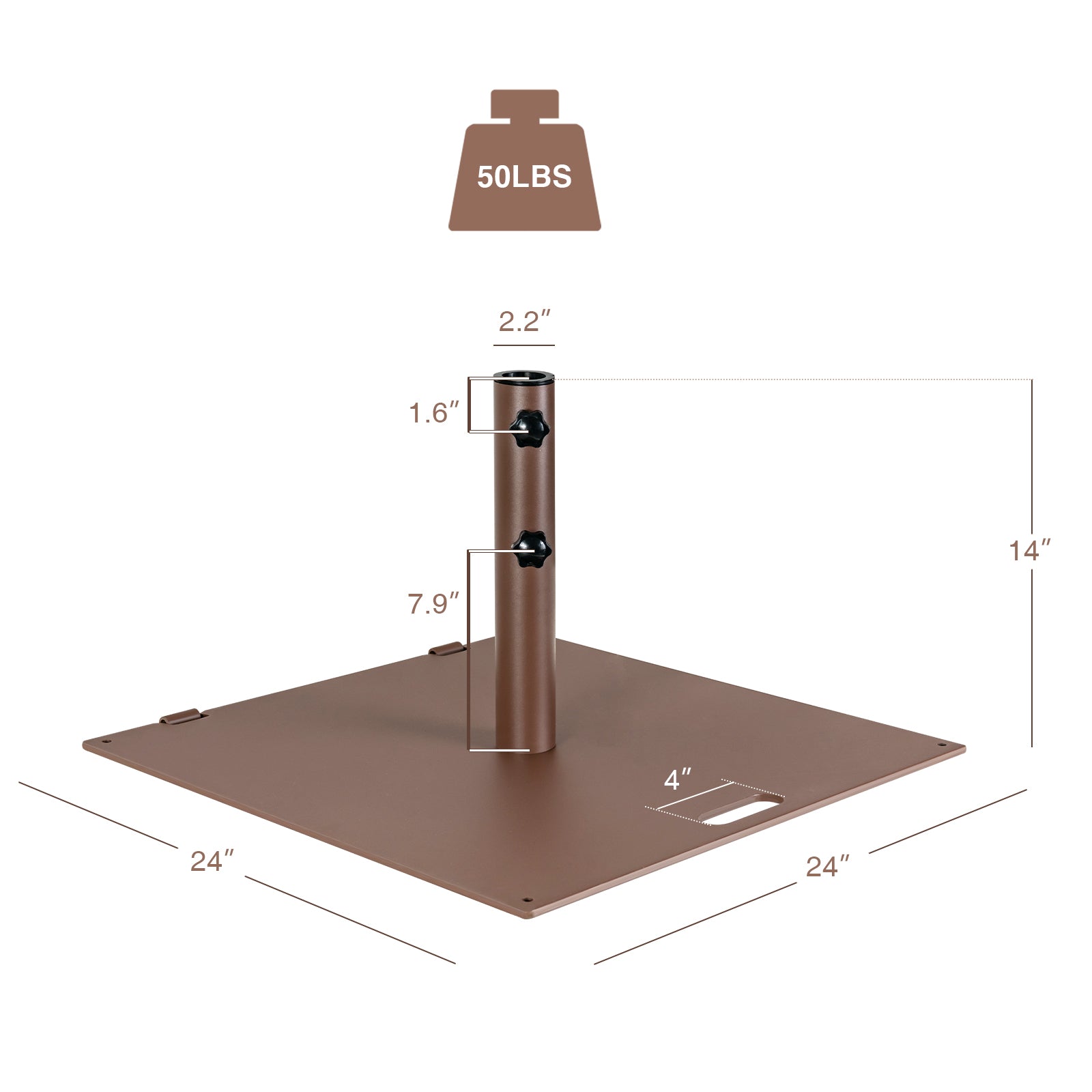 24 Inch Square Patio Umbrella Base, 50 LBS Weighted, Brown Outdoor Umbrella Bases at Gallery Canada