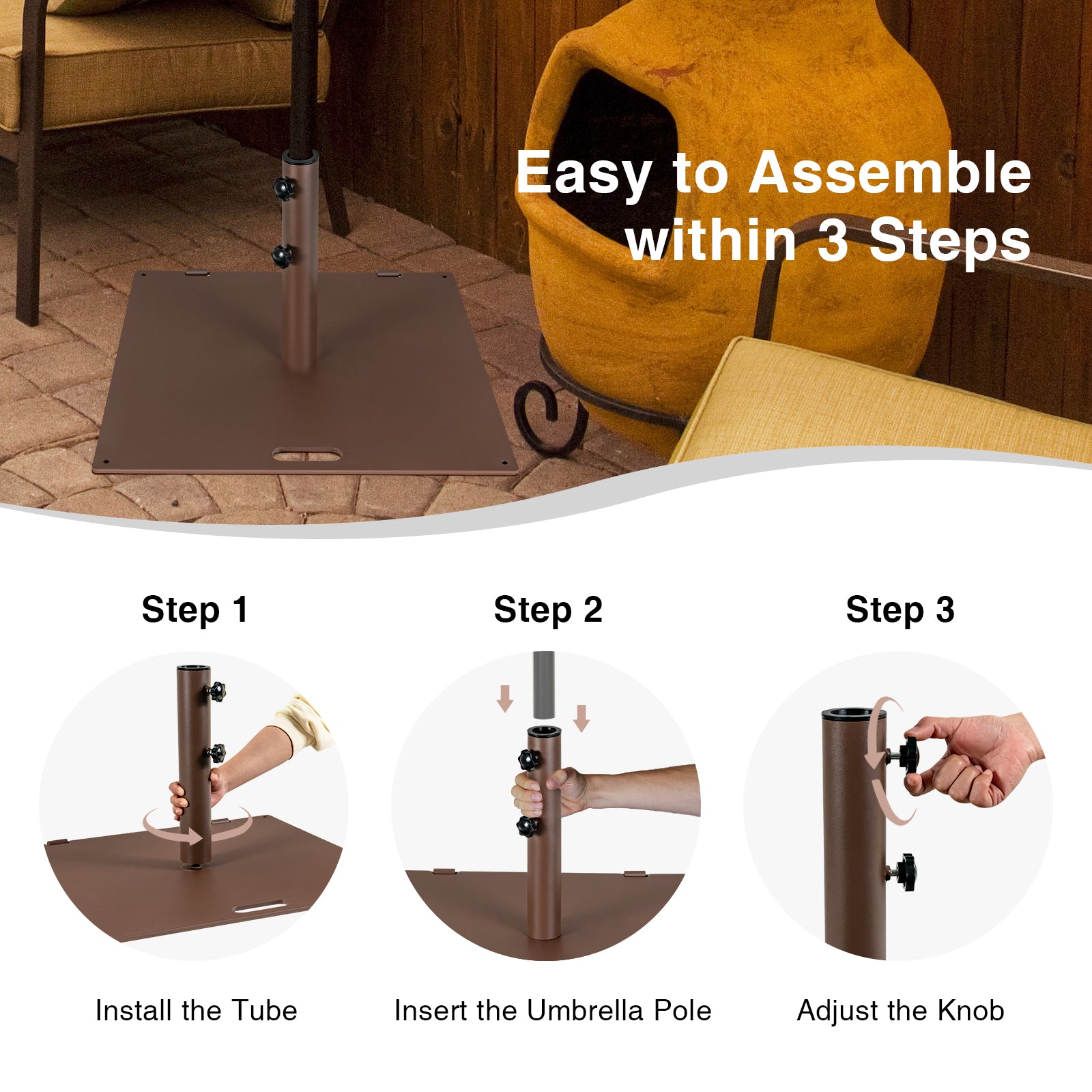 24 Inch Square Patio Umbrella Base, 50 LBS Weighted, Brown Outdoor Umbrella Bases at Gallery Canada