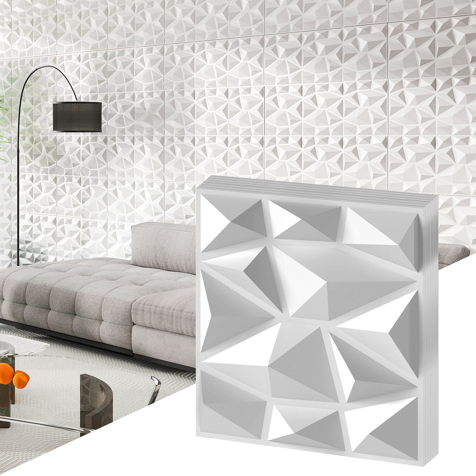 50-Pack 3D Wall Panels PVC Interior Wall Decoration with Diamond Accent, White Decorative Accessories at Gallery Canada