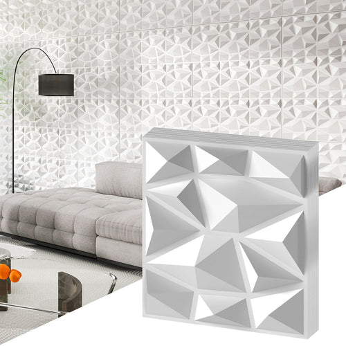 50-Pack 3D Wall Panels PVC Interior Wall Decoration with Diamond Accent, White