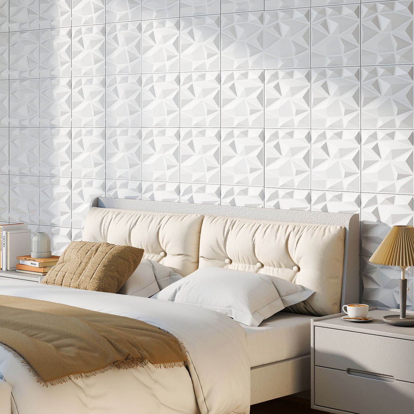 50-Pack 3D Wall Panels PVC Interior Wall Decoration with Diamond Accent, White Decorative Accessories at Gallery Canada