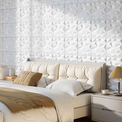 50-Pack 3D Wall Panels PVC Interior Wall Decoration with Diamond Accent, White Decorative Accessories at Gallery Canada