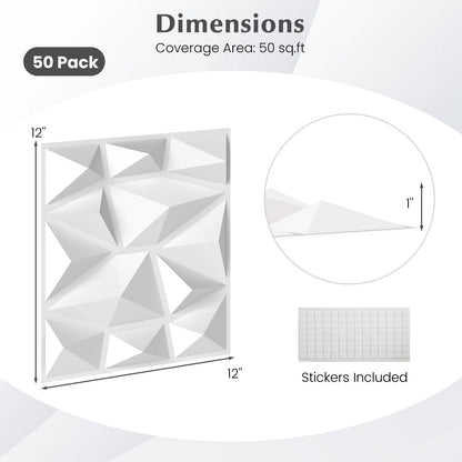 50-Pack 3D Wall Panels PVC Interior Wall Decoration with Diamond Accent, White Decorative Accessories at Gallery Canada