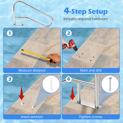 50x30 Inch Pool Handrail with Mount Base Plate, Silver Swimming Pools at Gallery Canada