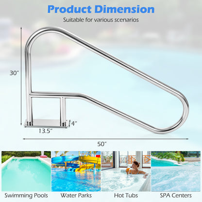 50x30 Inch Pool Handrail with Mount Base Plate, Silver Swimming Pools at Gallery Canada
