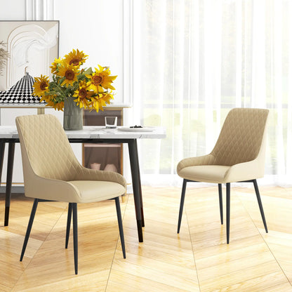 Modern Dining Chairs Set of 2, PU Leather, Metal Legs, Khaki Dining Chairs at Gallery Canada