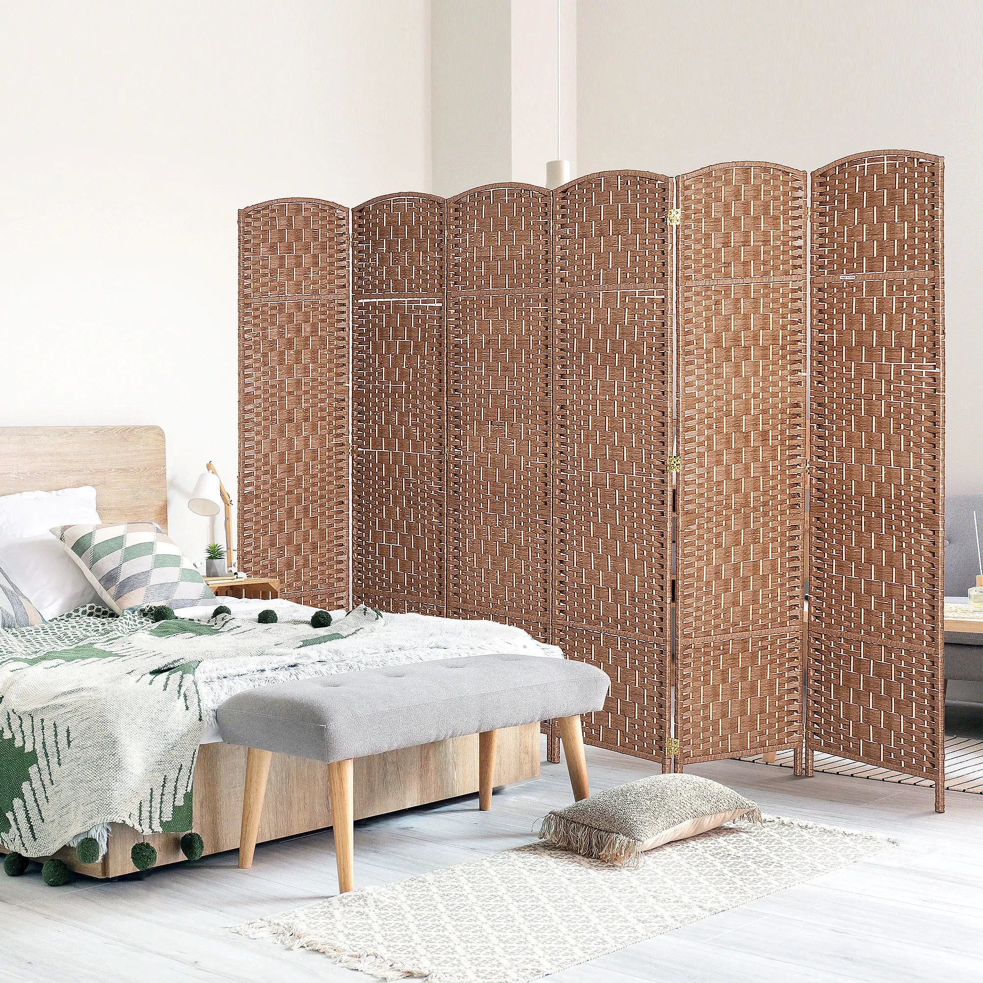 6ft Folding Room Divider, 6 Panel Wooden Frame, Natural Room Dividers at Gallery Canada
