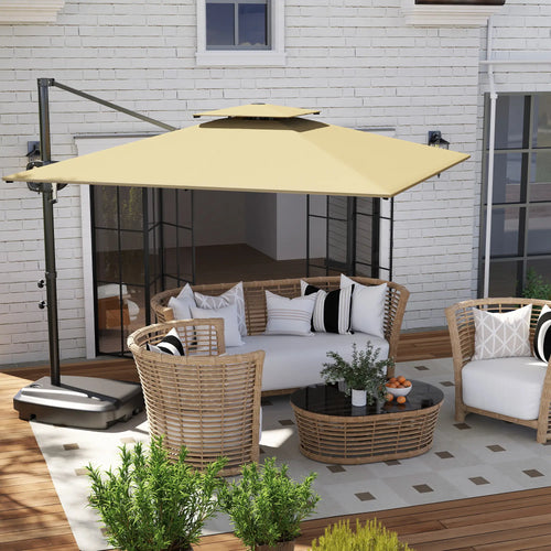 Square Cantilever Patio Umbrella, Double Top, 8' x 9', Khaki